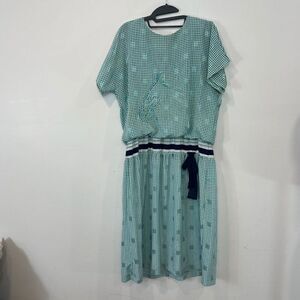 Vintage Benee by Lori-Ann Summer Blue Gingham Print Belted Dress